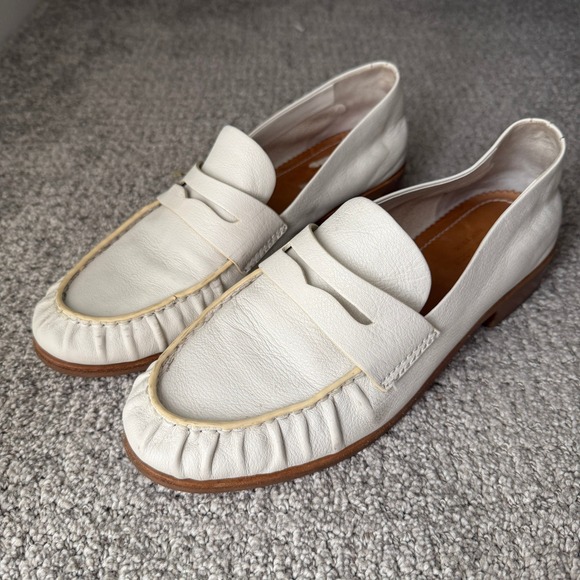 rag & bone Shoes - Rag & Bone White Leather Penny Loafers Size 39.5 Gathered Toe Stacked Heel Flats